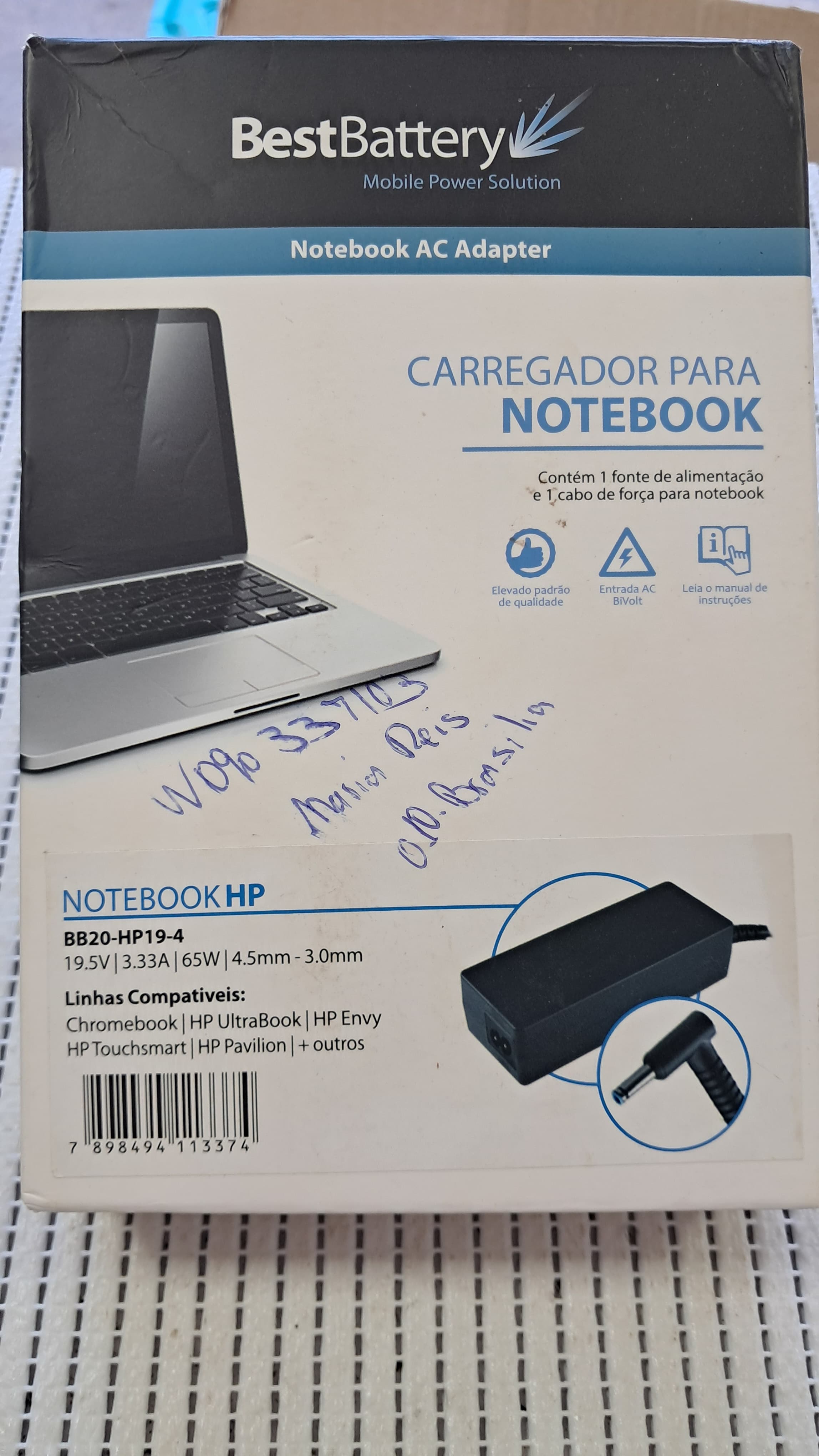 Fonte (Carregador) Compatível - CARREGADOR HP 19.5V 3.33A 65W - foto 1