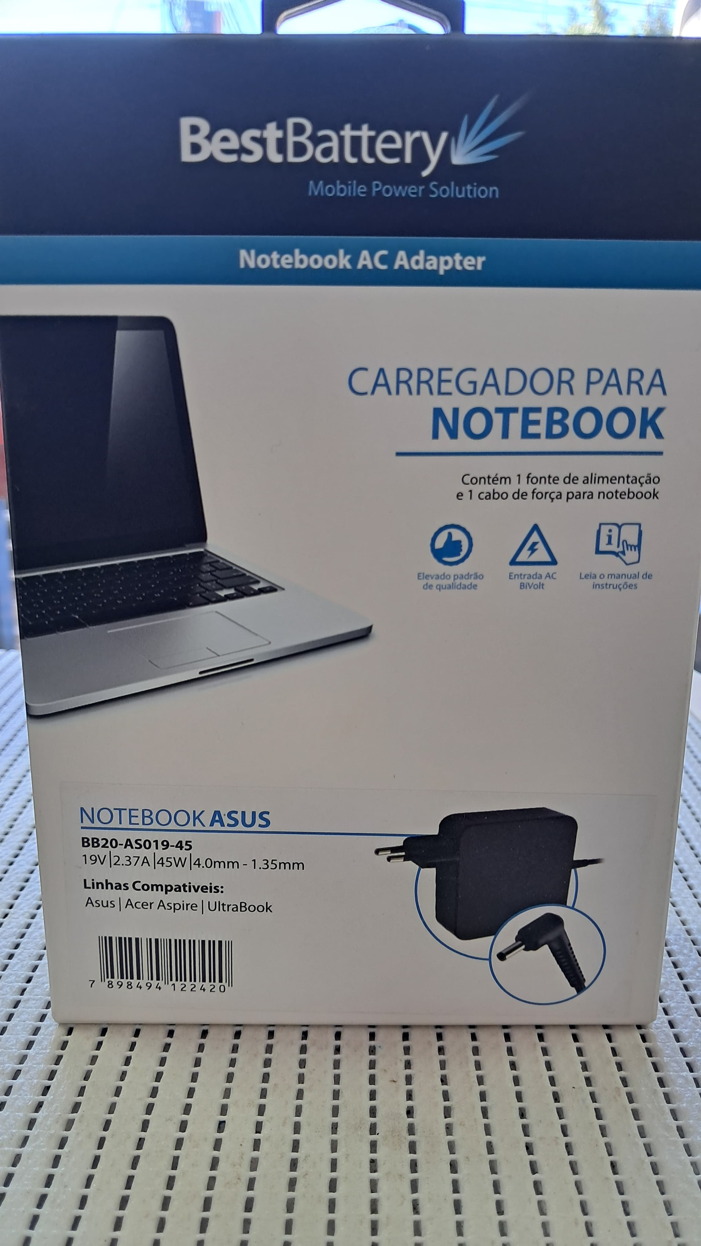 Fonte (Carregador) Compatível - CARREGADOR ASUS 19V 2.37A 45W - foto 1